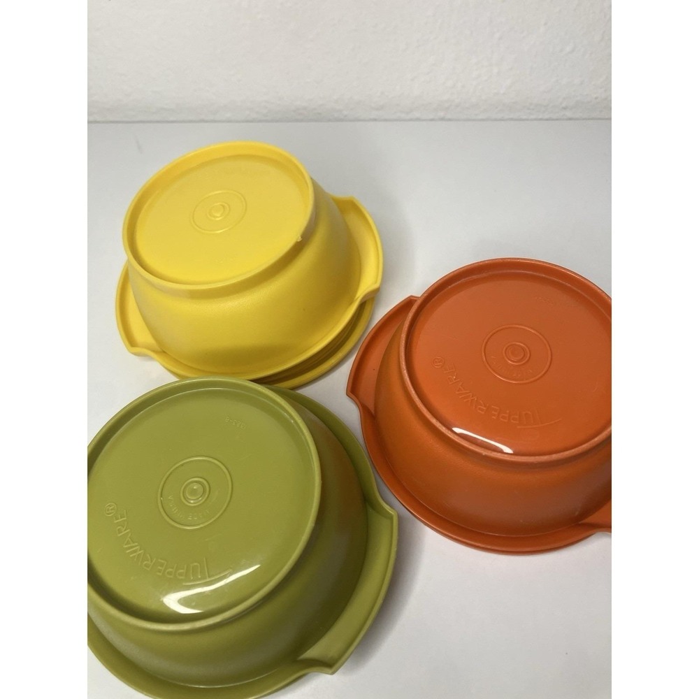 VTG 1970's Tupperware Harvest Snack Bowls Servalier Gold Burnt Orange Avocado - Picture 11 of 13